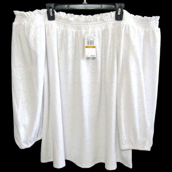 Michael Michael Kors White Eyelet Flower Off Shoulder Top Womens Size 3X New Tag - Picture 1 of 9